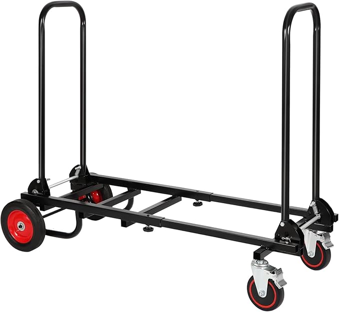 RedSwing Folding Multi-Utility Dolly Cart, Heavy Duty 8-in-1 Convertible Cart Adjustable Hand Truck/Platform Cart with R-Trac Wheels, 38" to 48" Telescoping Frame, 330lbs Load Capacity