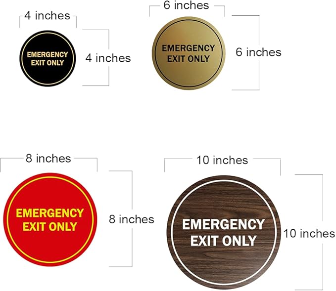 Signs ByLITA Circle Emergency Exit Only Sign (White/Red) - Small 10 Pack