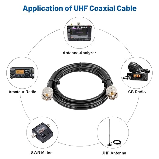 RG8x Coaxial Cable 6ft,CB Coax Cable 50 Ohm,UHF PL259 Male to Male Low Loss CB Antenna Extension for HAM Radio,VHF Radio,SWR Meter,Dummy Load,Antenna Analyzer