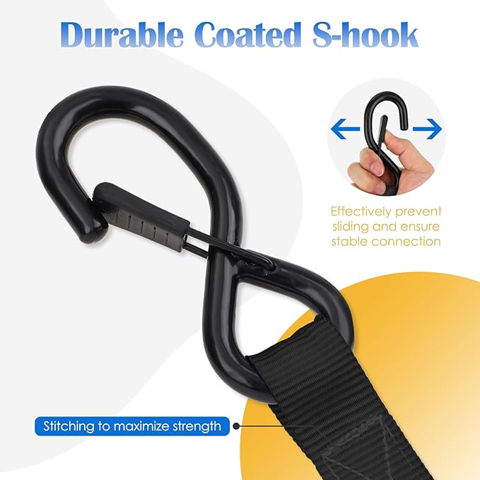 Ratchet Straps, 1.5 inch x 15 ft(4 Pack) Heavy Duty Tie Down Straps, Ratchet Tie Down Straps with Soft Loops-5,208 lbs (Black)