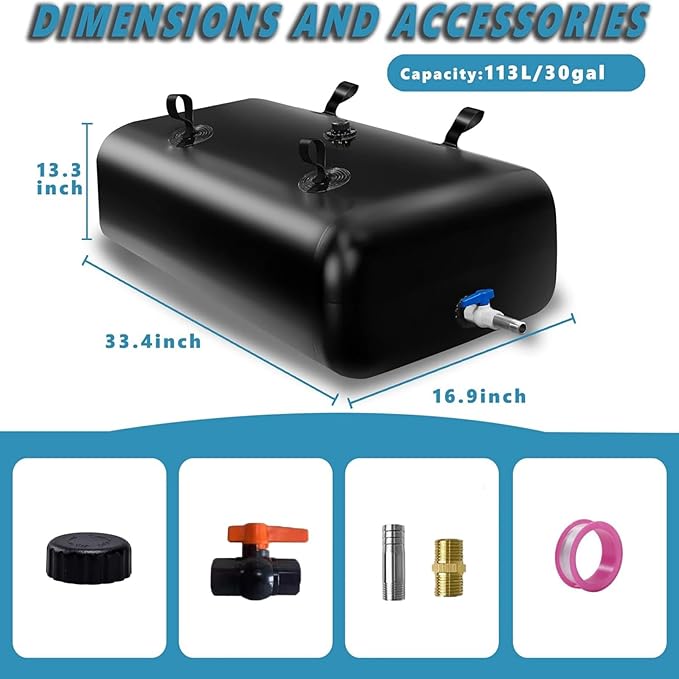 113 L/30 Gal Water Bladder Tank, Foldable Portable Water Storage Container, Emergency Water Bag for RV, Truck Bed, Fire Prevention, Drought Resistance, Black