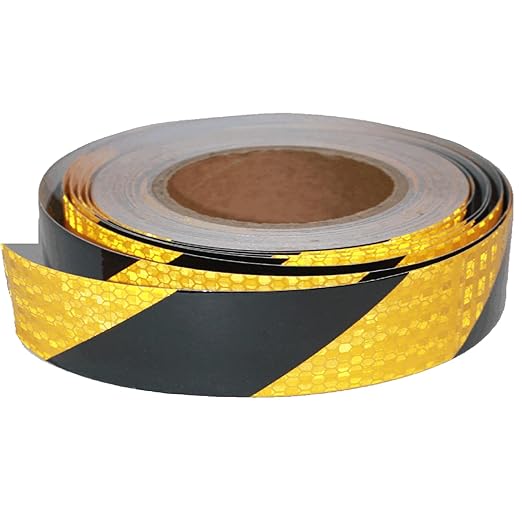 Reflective Tape Yellow Black 1 Inch x 68 Feet, Warning Conspicuity Reflector, Night Safety Sticker for Car Trailer
