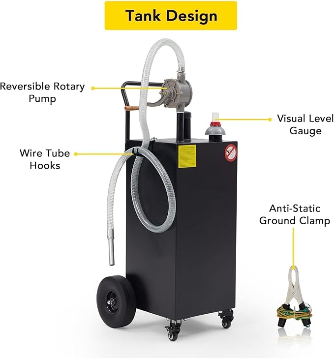 40 Gallon Fuel Caddy with Wheels - Heavy Duty Steel Gas Can with Hand Pump - Portable Fuel Transfer Tank for Gasoline, Diesel, Kerosene - Wide Mouth Design for Construction, Farm, ATV, Generator