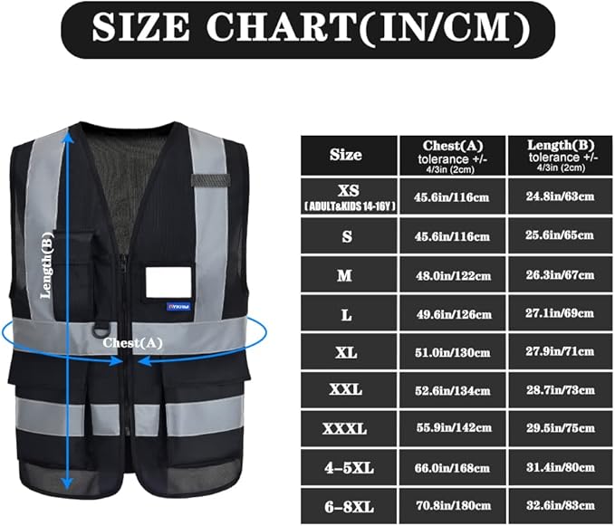 Reflective Security Safety Vests Heavy Duty with 7 Pockets and Front Zipper