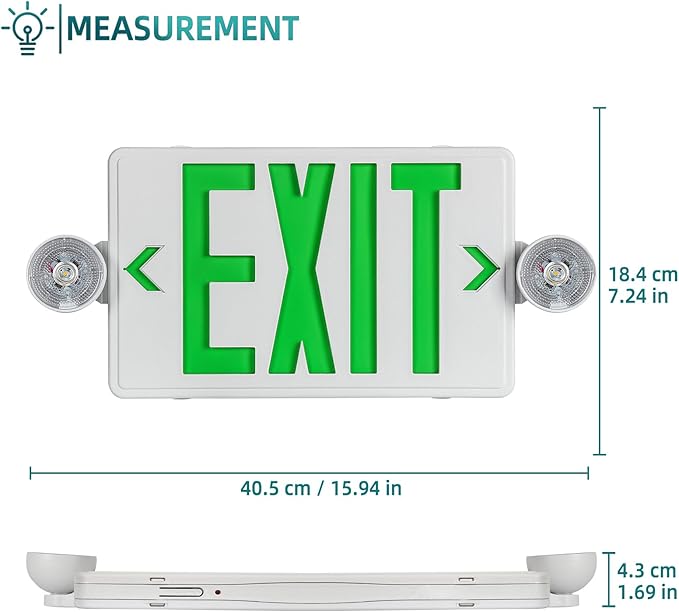 Exit Sign with Emergency Light, Ultra Slim,Green LED Exit Light, Exit Signs With Battery Backup, 2 Adjustable Emergency Lighting, Hardwired 120V/277VAC, UL-Listed, 4 Pack