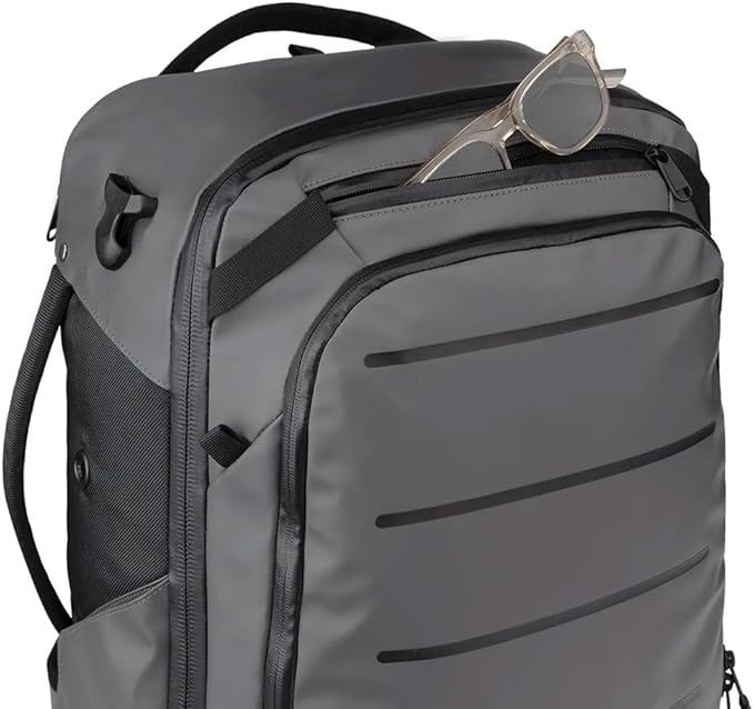Käydä 36L Travel Backpack - Spacious Carry On Backpack with Detachable Travel Pouch, Magnetic Water Bottle Pocket, Passport and Laptop Pocket - Convertible Boot Bag for Snow Sports (Black/Gold)
