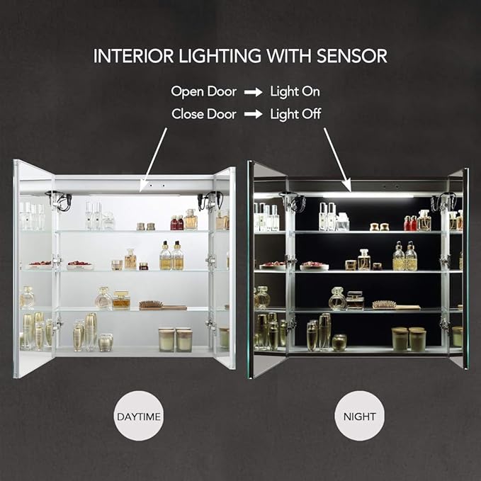 Blossom LED Mirror Medicine Cabinet with Lights, 30x32 Inch | LED Lighted Bathroom Medicine Cabinet | Recessed or Surface with Defogger, 3 Color Dimmer | Makeup Mirror | 3 Adjustable Glass Shelves