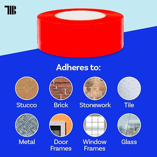 Red Stucco Tape, Case of 24 Rolls, 2 Inch x 60 Yards, UV Resistant Polyethylene Tape