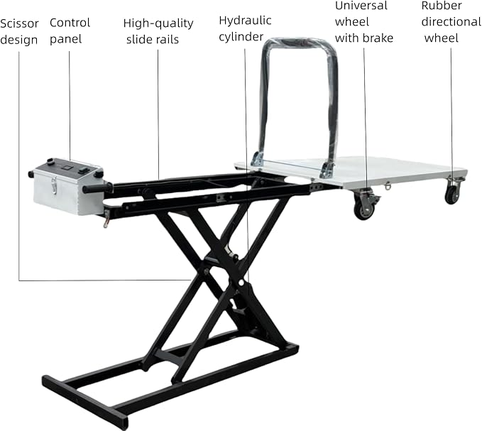 Electric Hydraulic Lift Trolley ，551 LBS Capacity Folding Material Elevator，No Fear of Rugged Road Conditions，Can be Easily Transported Goods to Trucks and Warehouse Racks（ US Warehouses）