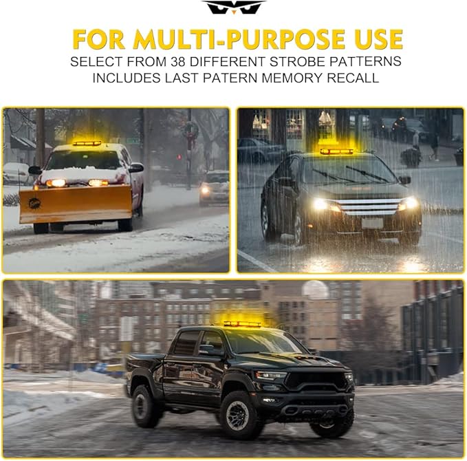 LUMENIX 42 LED Roof Top Strobe Beacon Light Bar Hazard Warning Emergency Flashing Plow Lights with Controller for Construction Vehicles Tow Trucks Postal Mail Cars Snowplow Amber (Patent Design)