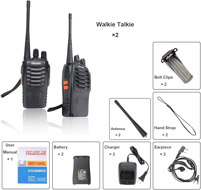 Walkie Talkies Rechargeable Long Range Two Way Radios 16 Channel with Earpiece (2 Pack)