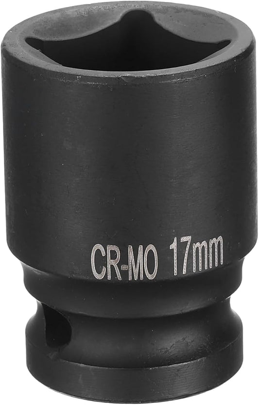 HARFINGTON 4 Point Square Socket 1/2" Drive 17mm Metric Square Impact Socket CR-MO Blackening Standard Wheel Sockets Pneumatic Socket Tool for Auto Repair Mechanical Maintenance Home Use