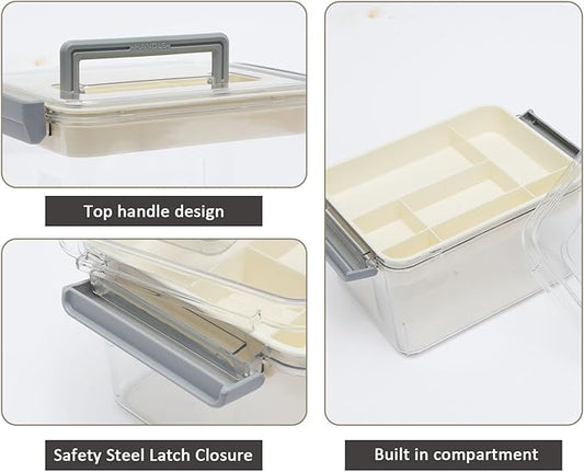 2Pack Medicine Box Set,2-Tier Large Capacity Medicine Storage Box with Handle,Clear Plastic First Aid Box Empty,Portable Medication Organizer Storage for Home & Travel