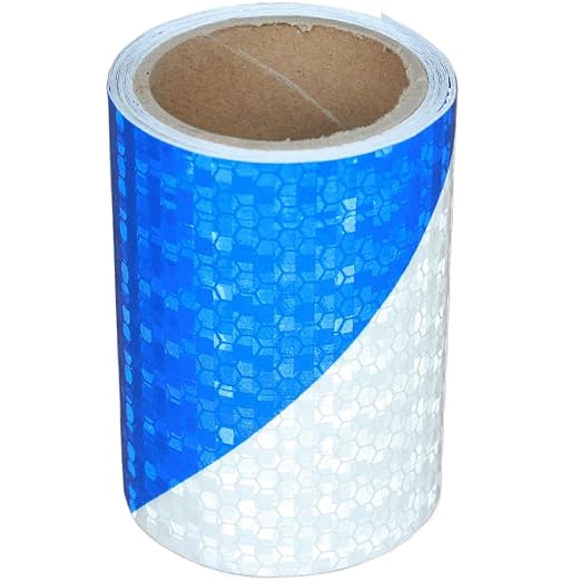 Reflective Tape Blue and White 4 inch, Outdoor Waterproof Hazard Conspicuity Warning Industrial Marking Tape (11 feet)