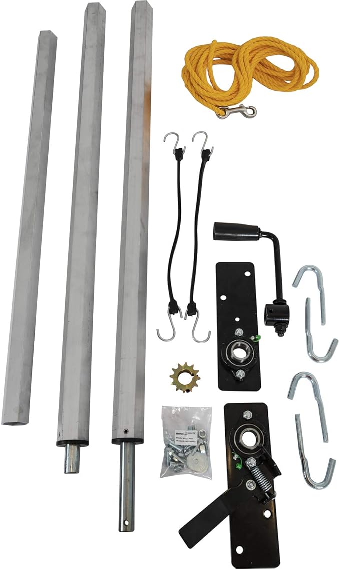 Buyers Products DTR7020 Aluminum Tarp System with Mesh Tarp, 7 x 20 Feet – Dump Body Tarp Kit, Heavy Duty Double-Stitched Hems, Brass Grommets, Telescoping Roller, Complete Hardware Included