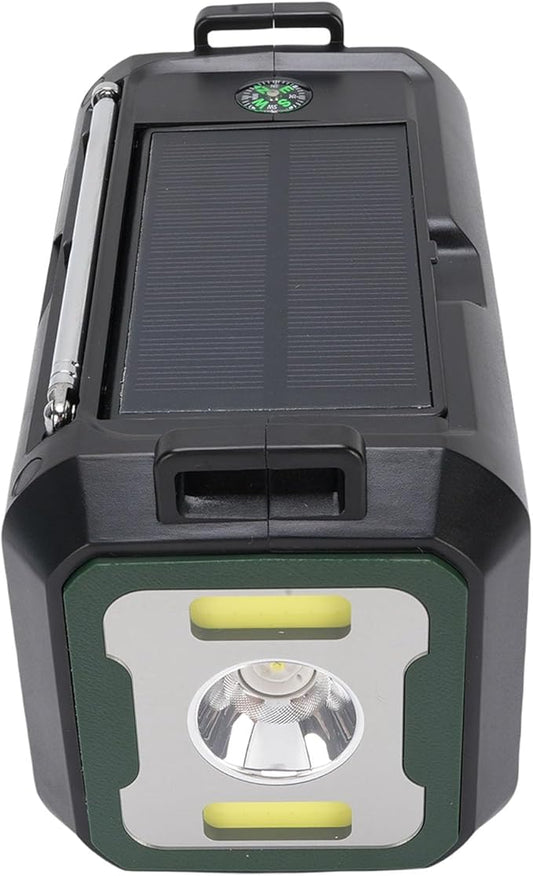 12000mAh Emergency Radio Hand Crank Solar Powered Portable AM FM WB Weather Radio with SOS Alarm Flashlight Compass for Outdoor Camping Survival