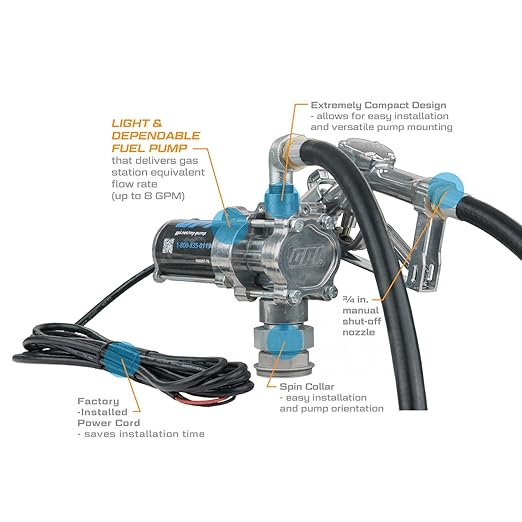 GPI - EZ-8 Fuel Transfer Pump, Manual Shut-Off Nozzle with Spin Collar, 8 GPM, 12 Volt (137100-05)