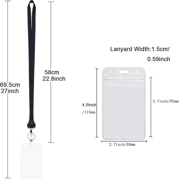 YOUOWO Lanyards Black with Retractable Badge Reel and Vertical ID Badge Holder,Punched Zipper Waterproof (4 Pack Black with Badge Reel Badge Holder)