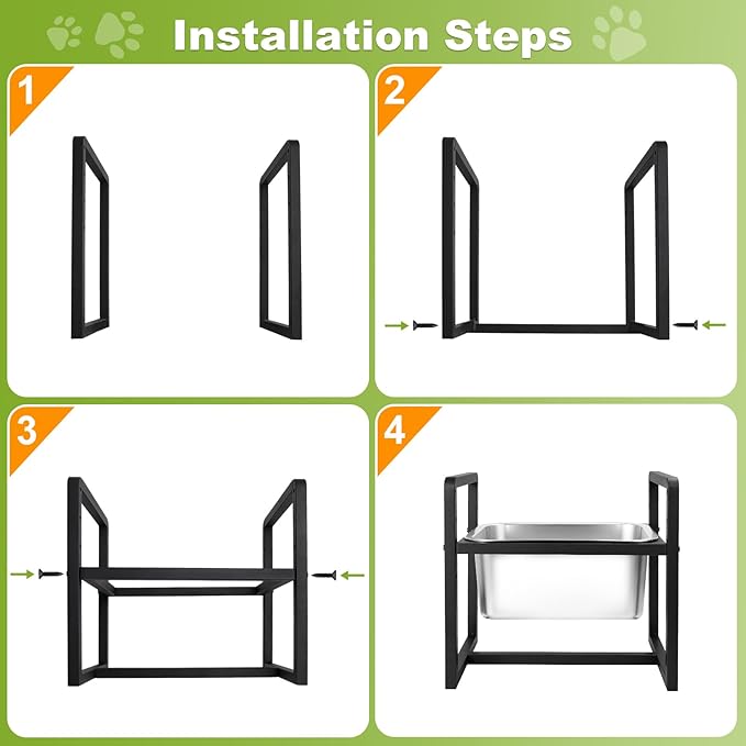 Adjustable Height Elevated Large Dog Water Bowls with Stainless Steel Bowls and Metal Stand，4-Level (8/10/12/14 Inches) Pet Bowl for Dogs for Large Medium Dogs - Durable, Easy to Clean (2gallon)