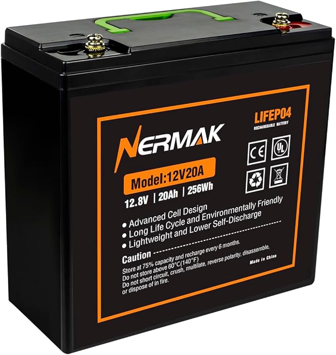 12V 20Ah Lithium LiFePO4 Deep Cycle Battery, 2000+ Cycles Lithium Iron Phosphate Rechargeable Battery for Solar Power, Lighting, Outdoor camping, Power Wheels, Fish Finder, Built-in 20A BMS