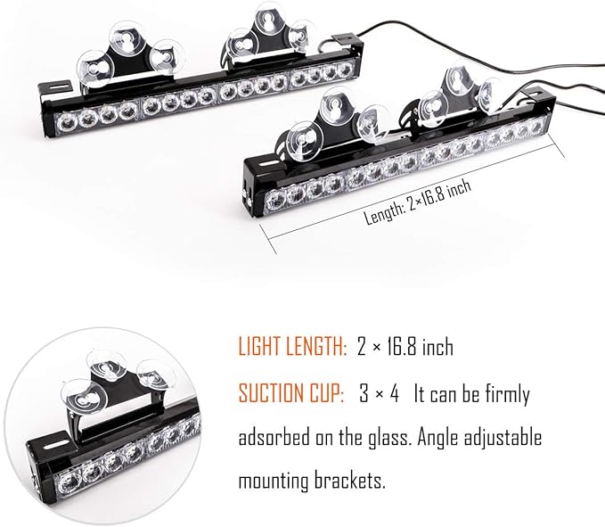 LE-JX Blue/White 2 in 1 Emergency Strobe Light Bar 21 Flash Patterns Traffic Advisor Warning Hazard Windshield Safety Lights Bar with Cigar Lighter for Police Vehicles, Truck (2×16.8 inch, 32 Led)
