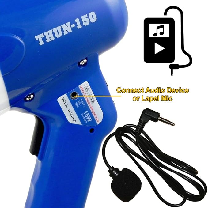 ThunderPower THUN150 Extra-Loud Megaphone Speaker – 600-Yard Range Bullhorn Megaphone with Siren & Voice Modes – 15W Loud Speaker Megaphones for Public Safety, Sports, Teachers, and Protests