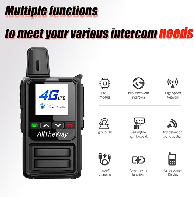 Lifetime Free 4G LTE Walkie Talkie - Unlimited Range Two-Way Radio, Admin Group Control, PTT Button, Requires SIM Card for Team Communication (K360-SIM-4Packs)
