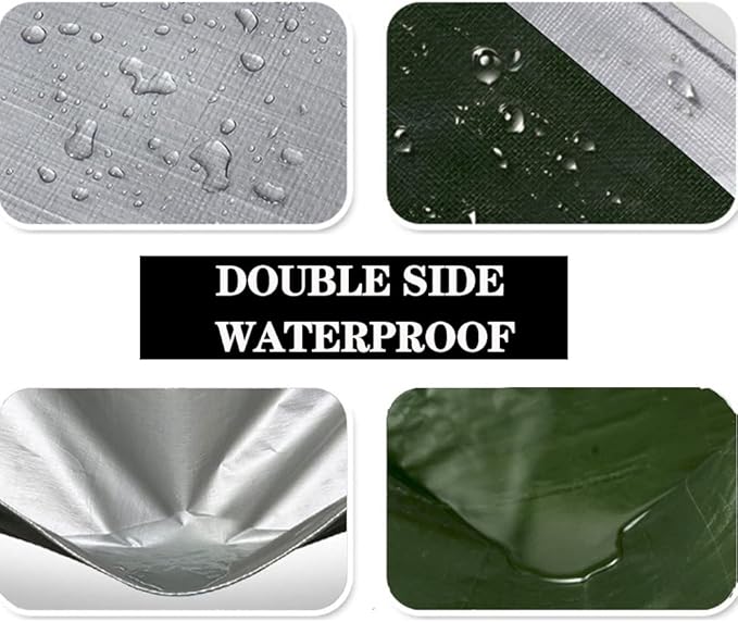 TEZONG Heavy Duty Waterproof 9x16ft Silver/Green-12 Mil Tarp, 12Mil Polyethylene (PE) Tarpaulin for Camping, Hunting, Boat Cover, Emergency Preparedness