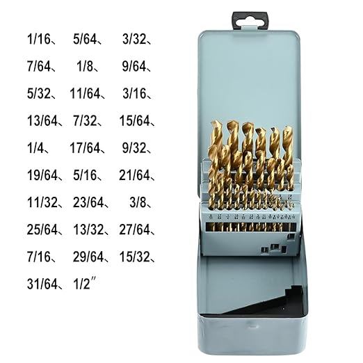 Drill Bit Set, 29Pcs Titanium Coating High-Speed Steel Metal Drill Bits Kit with Round Shank for Cast Iron, Hardened Metal, Stainless Steel, Plastic and Wood