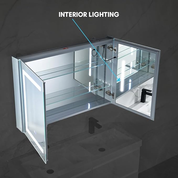 Blossom 40x26 LED Lighted Bathroom Medicine Mirror Cabinet, Recessed/Surface Mount with Anti-Fog, Dimmable, 3 Color Light, Lighted Medicine Cabinet Mirror for Storage & Makeup, Wall Mounted