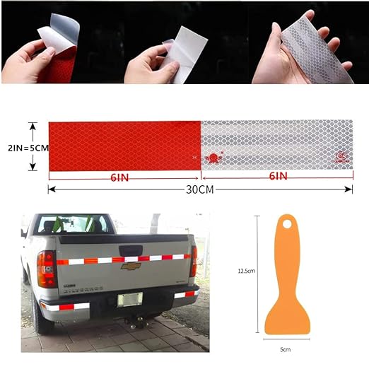 Reflective Tape, 2" × 12" × 10 PCS Red & Silver High Intensity Self Adhesive Waterproof Trailer Outdoor Safety Caution Reflector for Cars, Trucks, Trailers, Boats, Road Signs