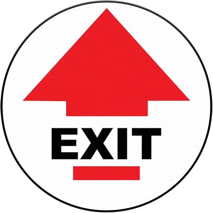 Exit Floor Decals Red Black Anti-Slip Round Shape D Business Industrial Signs Stickers 24Inches Longer Side