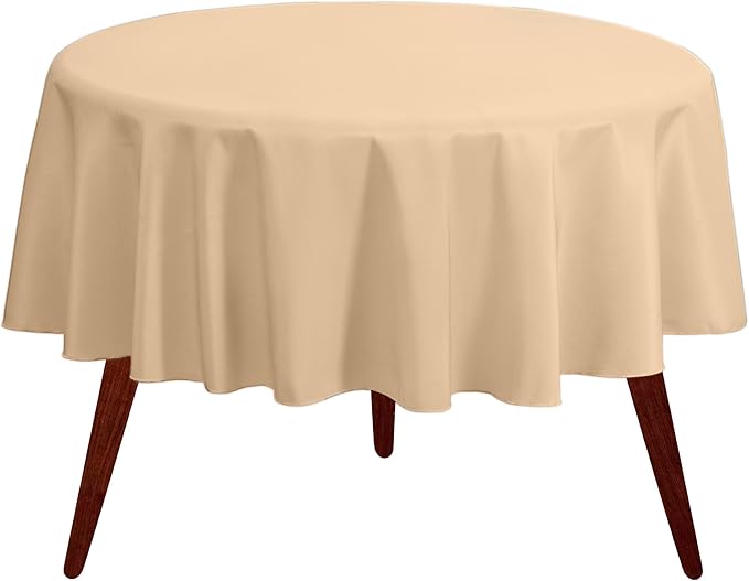 Gee Di Moda Round Tablecloth - 132 Inch Beige Round Table Cloth for 72 to 96 Inch Round Tables - Heavy Duty Washable Fabric - for Buffet Table, Holiday Party, Dinner, Wedding & Baby Shower