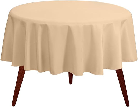 Gee Di Moda Round Tablecloth - 132 Inch Beige Round Table Cloth for 72 to 96 Inch Round Tables - Heavy Duty Washable Fabric - for Buffet Table, Holiday Party, Dinner, Wedding & Baby Shower