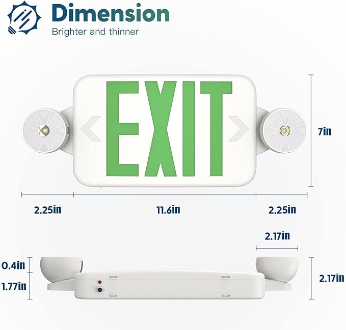 FREELICHT 6 Pack Green Exit Sign with Emergency Lights, Two LED Adjustable Head Emergency Light with Battery, Exit Sign for Business