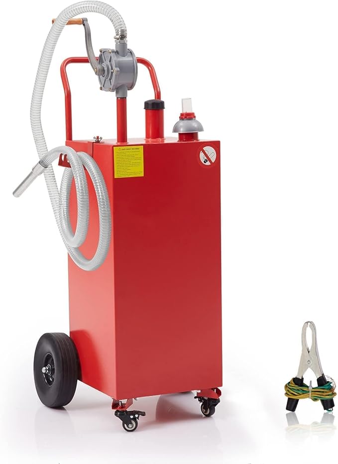 40 Gallon Fuel Caddy with Wheels - Heavy Duty Steel Gas Can with Hand Pump - Portable Fuel Transfer Tank for Gasoline, Diesel, Kerosene - Wide Mouth Design for Construction, Farm, ATV, Generator