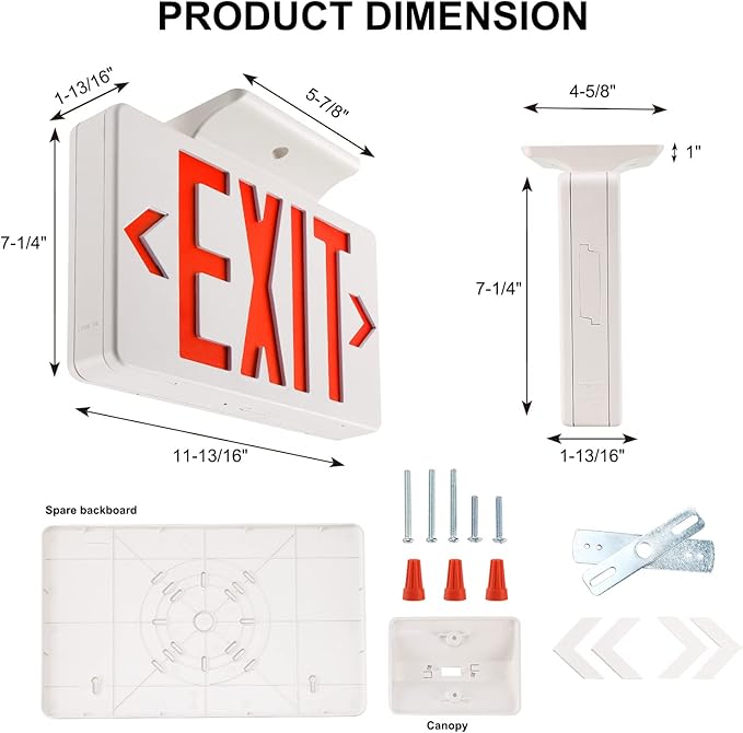 LED Exit Sign Emergency Light Single or Double Faces Rechargeable UL Certified GX-200NR (Red)