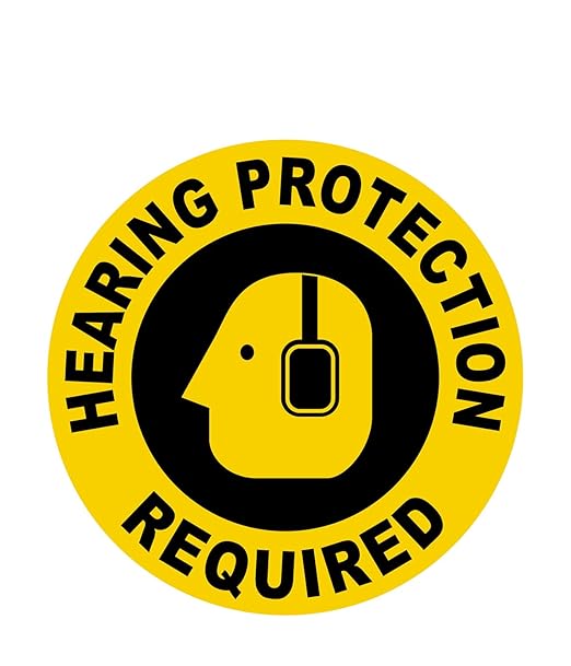 Stranco Floor Signs "HEARING PROTECTION REQUIRED" Non-Slip Permanent Acrylic Adhesive Floor Sign, 17" Black on Yellow
