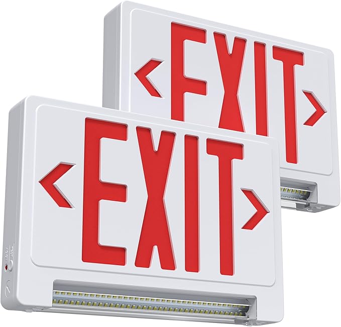 Exit Sign with Adjustable LED Pipe, Exit Signs with Emergency Lights Bar Combo, Compact Hardwired Exit Sign with Battery Backup，Red Led Emergency Exit Light for Business , 120V/277VAC,UL Listed,Top/Side/Wall Mount (2 Pack)