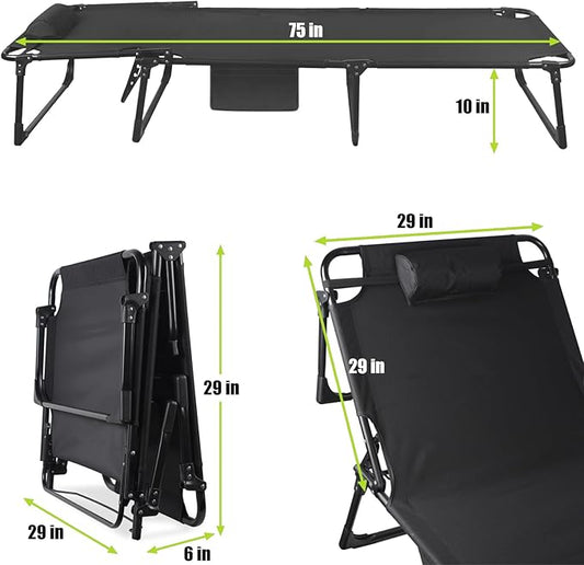 Folding Camping Cot, Adjustable Camping Cot for Adults, Portable Reclining Lounge Chair with Mattress/Pillow, 1200 D Oxford Camping Cots for Indoor/Outdoor