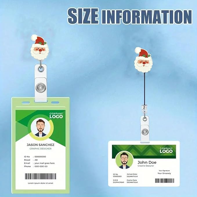 Holly Santa Claus Badge Reel Cute Christmas Nurse Badge Clip for Name Tag Accessories Xmas Badge Holder for Nursing Medical Worker Teacher |with Alligator Clip & 24” Durable Nylon Cord