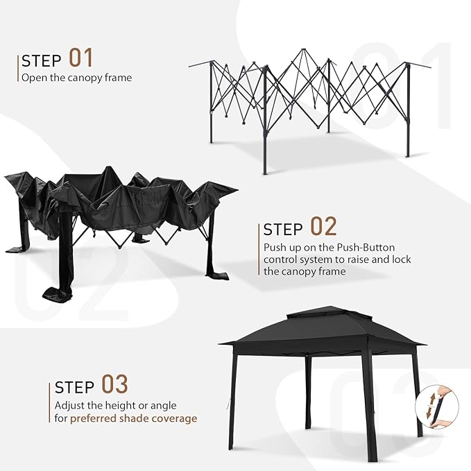 COOS BAY 11x11 Pop Up Instant Gazebo Tent with Mosquito Netting Outdoor Canopy Shelter with 121 Square Feet of Shade (Black)