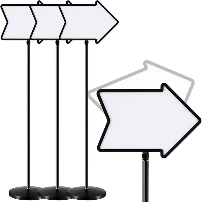 Lincia 3 Pack Dry Erase Board Arrow Sign Stand Adjustable Holder Floor Signs 11.7 x 16.5 Inch Dual Sided with Heavy Duty Pedestal for Indoor Outdoor Hotel School