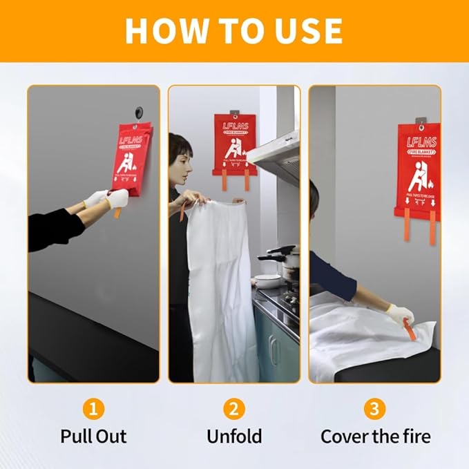 Fire Emergency Blankets - 4 Pack, 40' x 40' Fireproof Fiberglass Blankets for Home, Kitchen, Office, School, Camping, Grill, Car, Warehouse