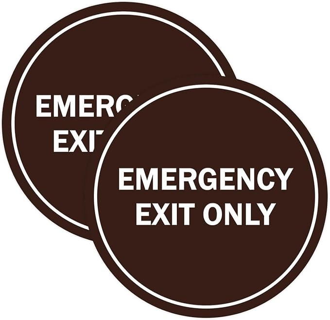 Signs ByLITA Circle Emergency Exit Only Sign (Dark Brown) - Small 2 Pack