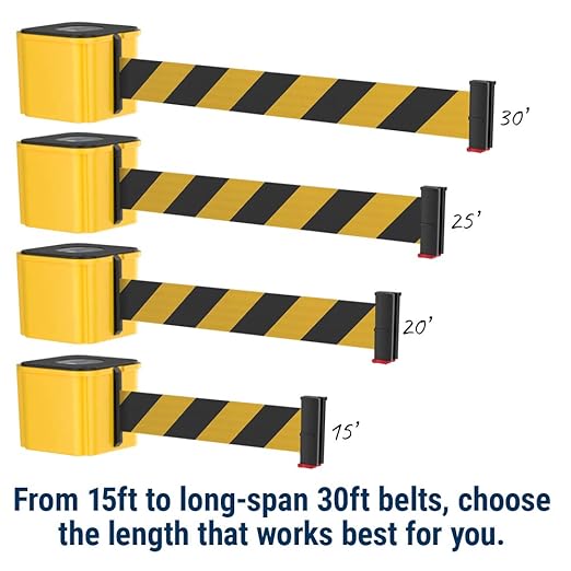 WM412 Retractable Belt Wall Mounted Smooth Black Crowd Control Barrier and Receiving End, 15' Black Belt