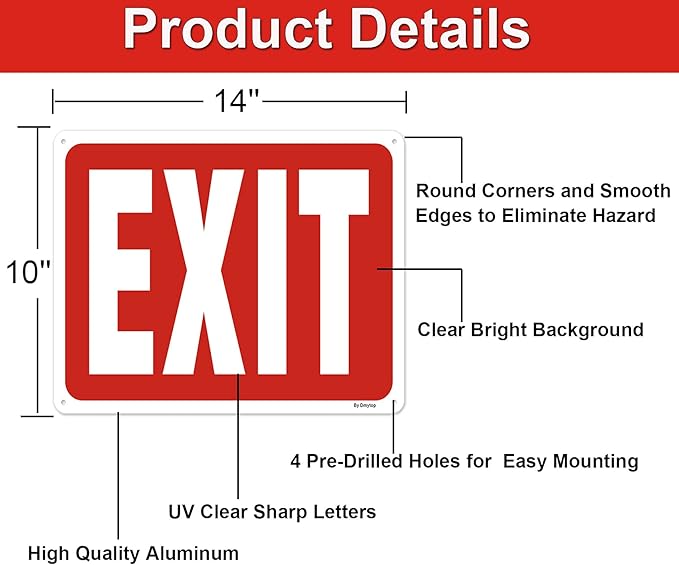 2 Pack Exit Sign, Do Not Enter Emergency Sign Metal, 14 x 10 Inches Reflective Aluminum Easy Mounting UV Protected Weather Resistant Durable Ink