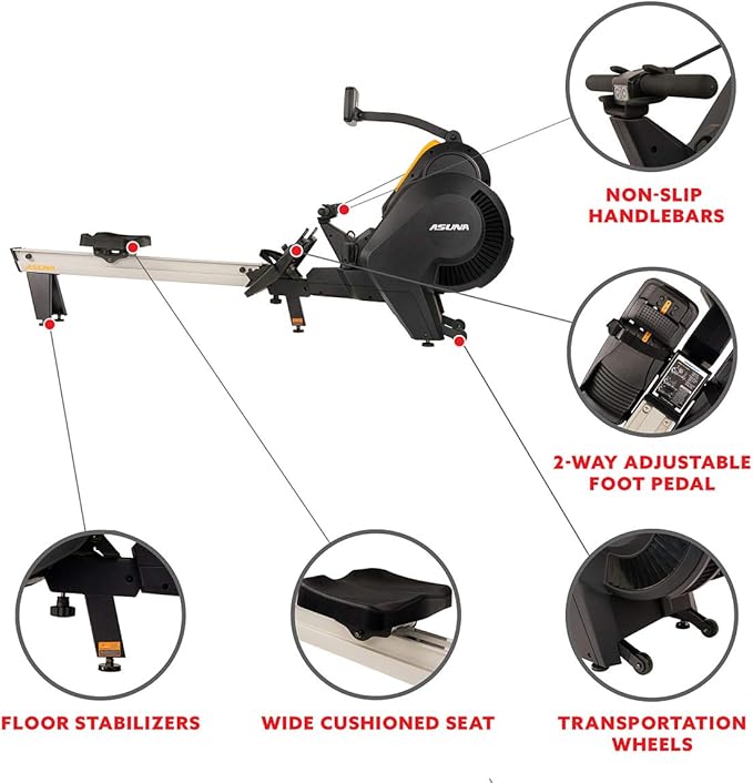 Sunny Health & Fitness Premium Smart Air & Magnetic Resistance Rowing Machine, Foldable Long Silding Rail Exercise Rower for Home Training, Optional Free SunnyFit App Connection