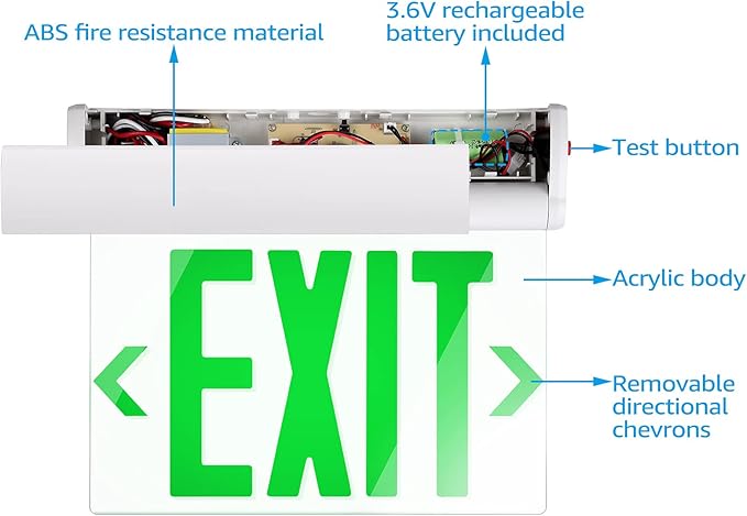 LEONLITE Emergency Exit Sign, LED Edge Lit Exit Sign, Exit Light with Battery Backup, UL Listed, Double Sided, Rotating Acrylic Clear Panel, Top/Side/Wall Mount, 120/277V, Green, Pack of 4