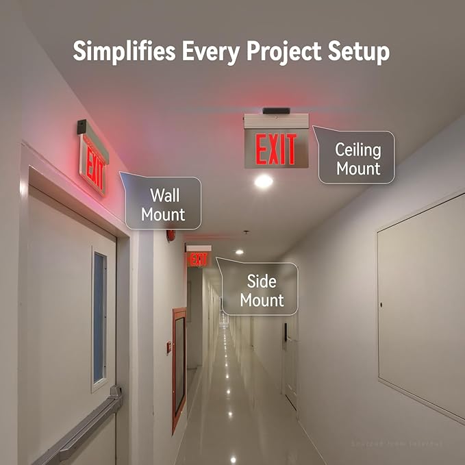 LEONLITE LED Edge-Lit Exit Sign, Aluminum Housing Emergency Exit Light with Battery Backup, UL Listed, Double-Sided Acrylic Panel, 120/277V, Multiple Mounting for Commercial Use, Red, Pack of 4